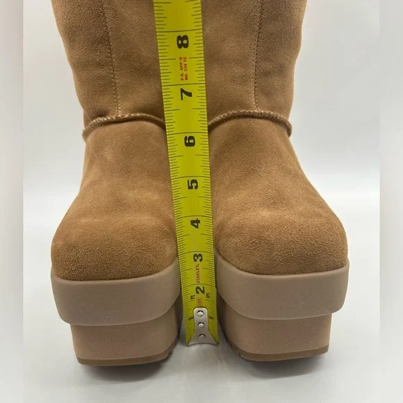 UGG Tall Suede Platform Shearling Lined Chunky Heel Boots Brown Size 7.5 - Picture 4 of 12